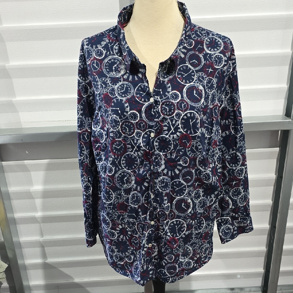 Catherines Blue Button Down Shirt‎ with Notched Collar and Long Sleeves